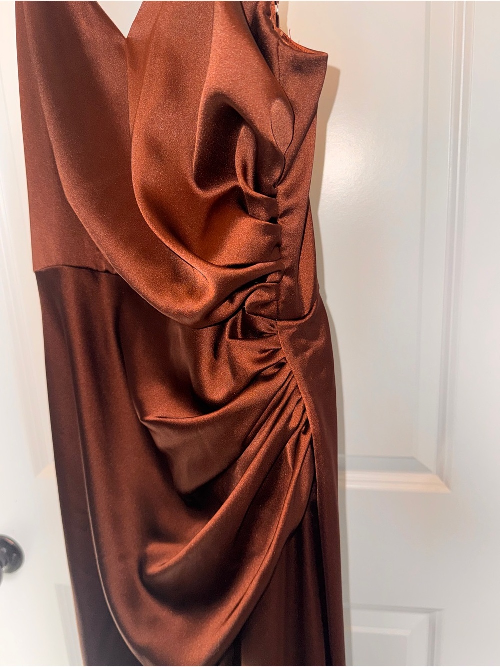 Revelry Satin V-Neck Maxi Gown in Deep Chocolate - Picture 7 of 9